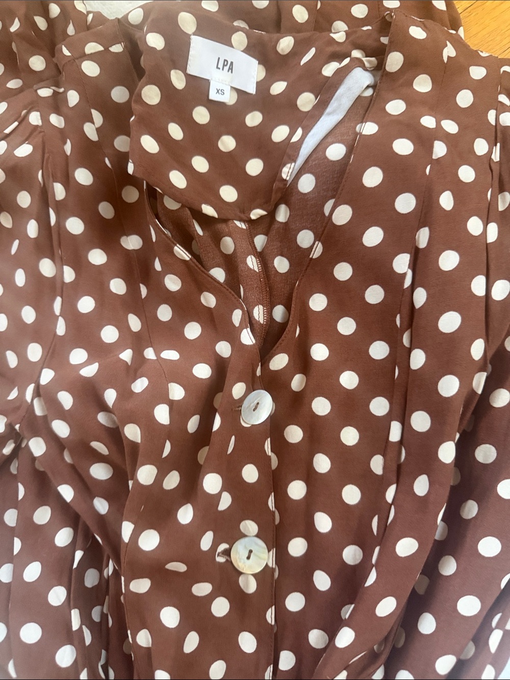 LPA Brown Polka Dot Wrap Midi Dress - Picture 3 of 3
